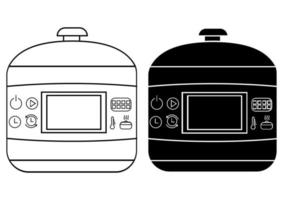 Dampfersymbole im Umriss- und Glyphenstil. Original elektrischer Dampfgarer oder Wasserbad. Vektor