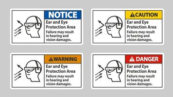 Ohr- und Augenschutzbereich, Versagen kann zu Hör- und Sehschäden führen vektor