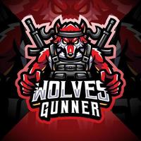 Wölfe Gunner Esport Maskottchen Logo-Design vektor