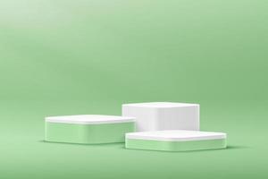 modernes weißes und grünes Würfelpodest, hellgrüner leerer Raum. abstrakte Vektordarstellung 3D-Form, kosmetische Produkte zeigen Präsentation Pastell-Minimalszene-Studiozimmer. vektor