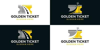 Sammlung von Reise Fahrkarte Logo Design Vorlage. Straße Logo mit golden Fahrkarte Grafik Design Vektor Illustration. Symbol, Symbol, kreativ.