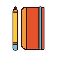 Buchschule mit Bleistiftlinie und Füllstilsymbol vektor