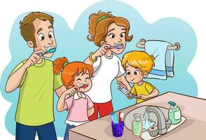 Familie Bürsten Zähne Vektor Illustration