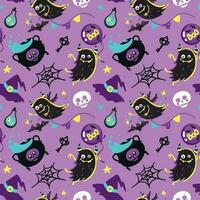 söt monster och skalle, halloween illustration för barn produkt. sömlös mönster för tyg, omslag, textil, tapet, kläder. vektor. vektor