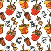 asiatisk gata mat. Ramen, spaghetti och Övrig maträtter. sömlös mönster. vektor. vektor