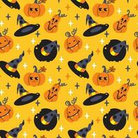 verzog das Gesicht Halloween Kürbisse. Halloween Muster zum Stoff, Verpackung, Textil, Hintergrund, Kleidung. Vektor. vektor