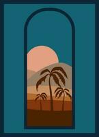 Wüste Oase Mitternacht minimalistisch druckbar Illustration. vektor