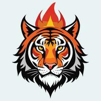 tiger huvud med flamma logotyp vektor illustration