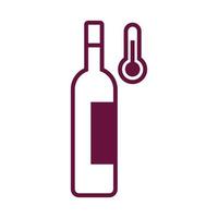Weinflaschengetränk mit Thermometer-Liniensymbol vektor