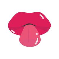 Pop-Art-Mund und Lippen weibliche Lippen große Zunge heraus flaches Icon-Design vektor