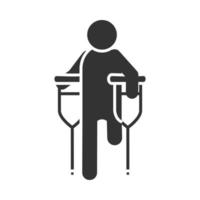 Behinderter Amputierter mit Krücken Welt Behinderung Tag Silhouette Icon Design vektor