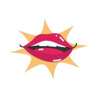 Pop-Art-Mund und Lippen Comic-Frauen sexy Mund flaches Icon-Design vektor