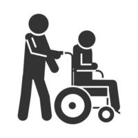 Person trägt einen Behinderten in einem Rollstuhl-Weltunfähigkeitstag-Silhouette-Icon-Design vektor