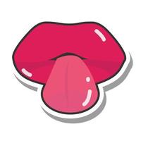Pop-Art-Mund und Lippen weibliche Lippen große Zungenlinie und Füllsymbol vektor