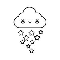 Wolkenhimmel mit Sternen kawaii Comic-Charakter-Linienstil vektor