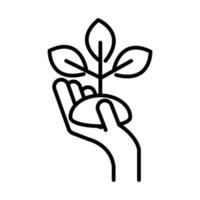 Hand, die das Pflanzenwachstumslinie-Icon-Design hält vektor