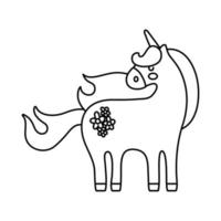 süßes Einhorn mit floralem Tattoo-Liniensymbol vektor