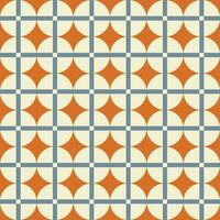 retro ästhetisch nahtlos Muster im Stil 60er, 70er. geometrisch Kreise und linear Gitter auf ein Orange Hintergrund. modisch Vektor drucken. Blau, Orange und Beige Farben