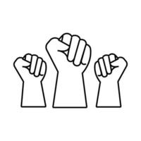 Hände Fäuste protestiert Linienstilsymbol vektor