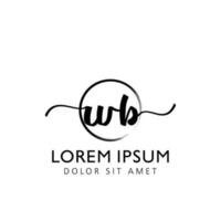 brev wb första handstil logotyp med signatur och hand dragen stil. vektor