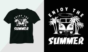 Sommer- Surfen T-Shirt Design Konzept. alle Designs sind bunt und erstellt mit Surfbrett, Strand, Sommer, Meer, usw vektor