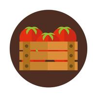jordbruk och jordbruk skörda färska tomater i rutan block och platt ikon vektor