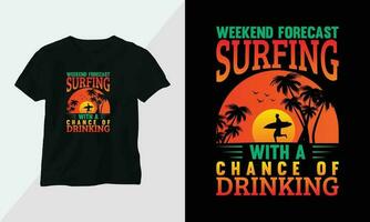 Sommer- Surfen T-Shirt Design Konzept. alle Designs sind bunt und erstellt mit Surfbrett, Strand, Sommer, Meer, usw vektor