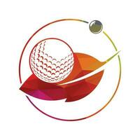 golf boll och blad logotyp inuti en form av ringa vektor illustration