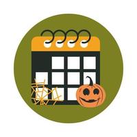 glad halloween kalender pumpa spindelnät trick eller behandla fest firande platt och block ikon vektor