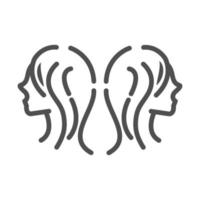 Zwillinge weibliche Köpfe Charakter weißer Hintergrund Linienstil-Symbol vektor