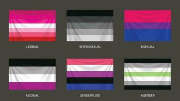 realistisch bunt Sexual- Flaggen einstellen mit Falten vektor