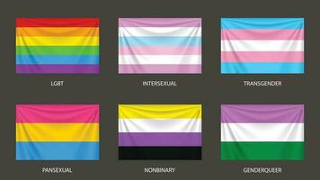 realistisch Sexual- und Geschlecht bunt Flaggen einstellen vektor