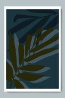 botanisches dunkles Wandkunst-Vektorplakat minimalistisches Schattengrünes und blaues Laub mit Nachthintergrund vektor