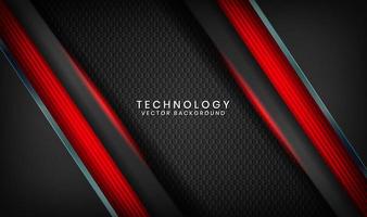 abstrakt 3d svart techno bakgrund överlappar lager på mörkt utrymme med röd ljus effekt dekoration. moderna element för grafisk design för affisch, flygblad, omslag, broschyr, målsida eller banner vektor