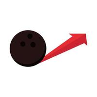 Bowling schwarze Kugel und Pfeilspiel Freizeitsport flaches Icon Design vektor
