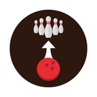 Bowling rote Kugel und Stifte Pfeilrichtungsspiel Freizeitsport Block flaches Icon Design vektor