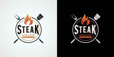 årgång biff hus logotyp. retro stil grill restaurang emblem. vektor illustration
