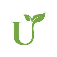 u Brief Logo Design mit ein Kombination von Blätter vektor