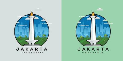 jakarta monas platt vektor design illustration. nationell monument av indonesien de landmärke av jakarta stad.