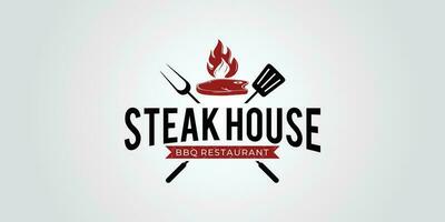 Jahrgang Steak Haus Logo. retro Stil Grill Restaurant Emblem. Vektor Illustration