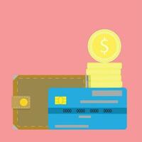 Geld Vektor Konzept. Finanzen Stapel und Anerkennung Karte mit Brieftasche Illustration