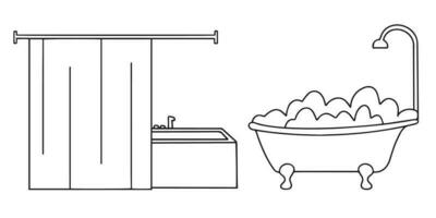 süß Hand gezeichnet Wasser Bad. Wasserhahn, Dusche, Bad Vorhang. Gekritzel Vektor Illustration zum Zuhause Innere. isoliert auf Weiß Hintergrund.