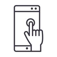 Hand-Touchscreen-Smartphone-Gerätetechnologie dünne Linie Design-Symbol vektor