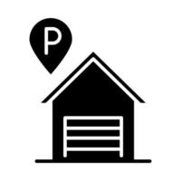 Parkhaus Standort Zeiger Transport Silhouette Stil Icon Design vektor