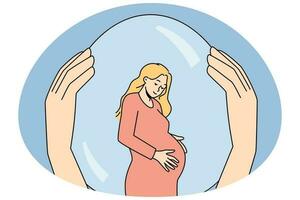 Hand halten schwanger Frau im Sicherheit Blase vektor