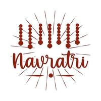 Happy Navratri indische Feier Göttin Durga Kultur Ornament und handgezeichnete Schriftzug Silhouette Stilikone vektor