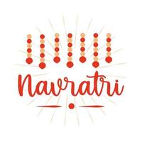 Happy Navratri indische Feier Göttin Durga Kultur Ornament und handgezeichnete Schriftzug flache Ikone vektor