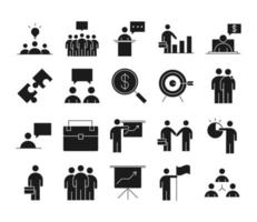 Geschäftsleute Finanzgeld Business Management Entwicklung erfolgreicher Icons Set Linienstil vektor