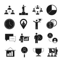 Geschäftsleute Finanzgeld Business Management Entwicklung erfolgreicher Icons Set Linienstil vektor