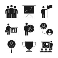 Geschäftsleute Finanzgeld Business Management Entwicklung erfolgreicher Icons Set Linienstil vektor